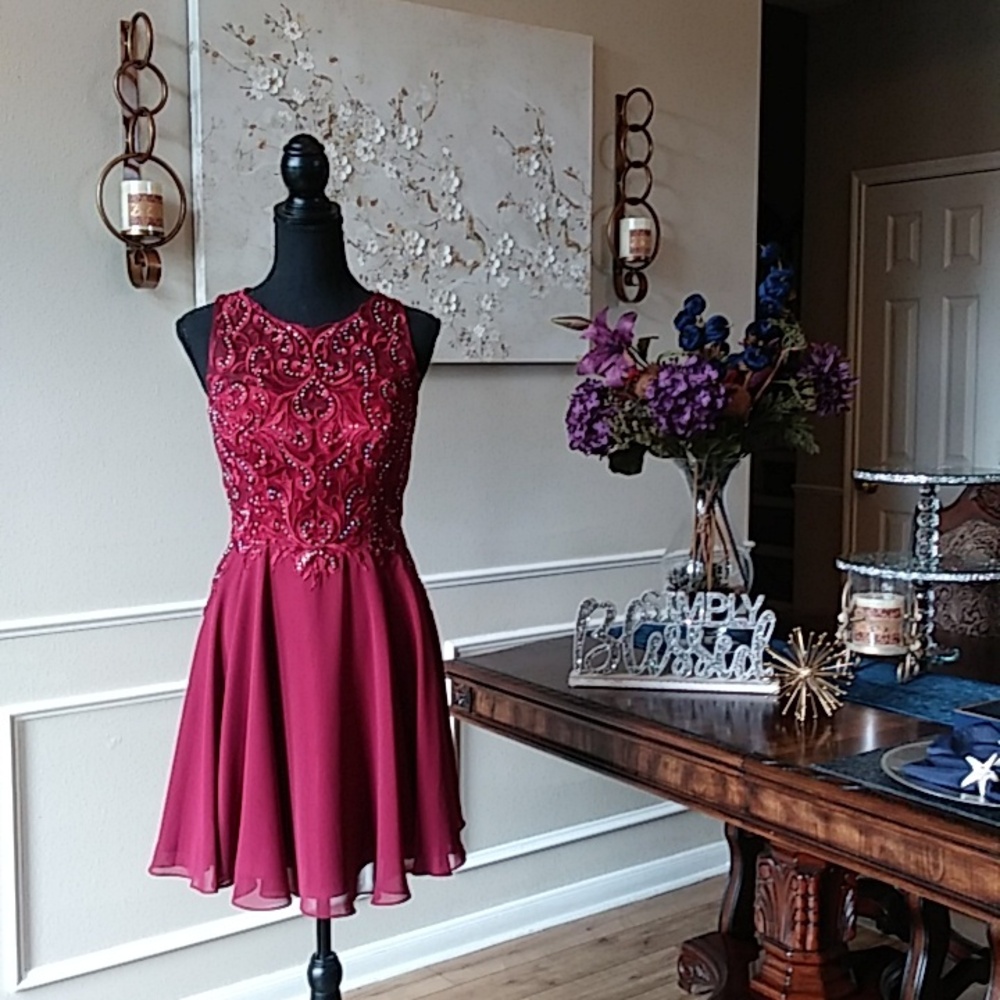 Eureka Fashion Embellished Chiffon A-line Cocktail Mini Dress. Size M - Picture 4 of 17